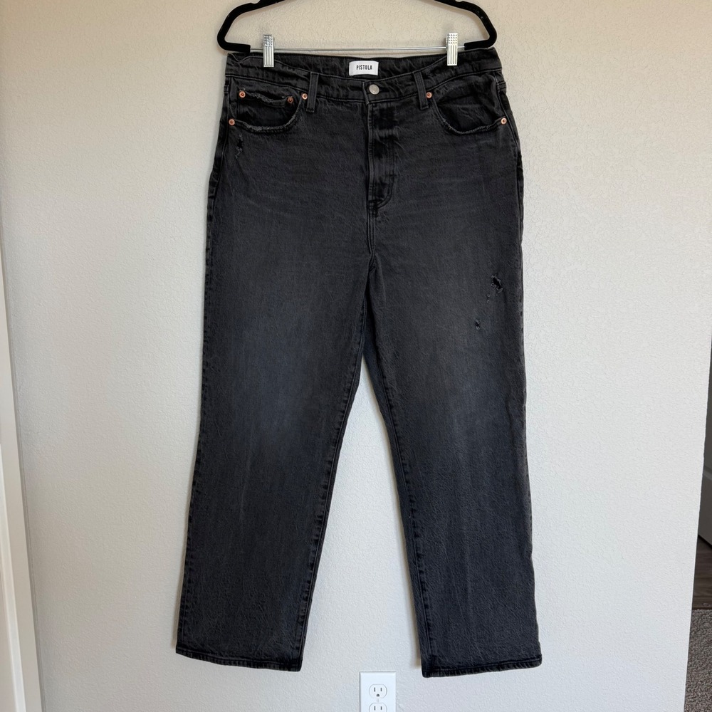 Pistola Women Black High Rise Straight Leg Jeans Size 33 Dark Grey Denim Grunge